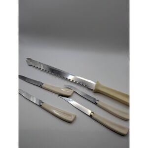 Vtg Bakelite Handle Serrated Multipurpose Kitchen knives Neutral Grannycore USA